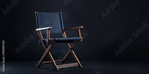 Obraz na płótnie Isolated director chair featured on a black background, showcasing its significance in video production and the cinema industry. The director chair is essential for filmmakers and directors alike. w salonie