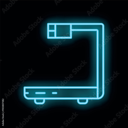 Blue neon icon of a treadmill glowing on a black background, perfect for representing fitness, exercise, and a healthy lifestyle