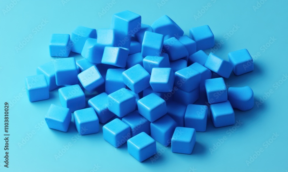 Obraz premium Pile of light blue cubes on a light blue background.