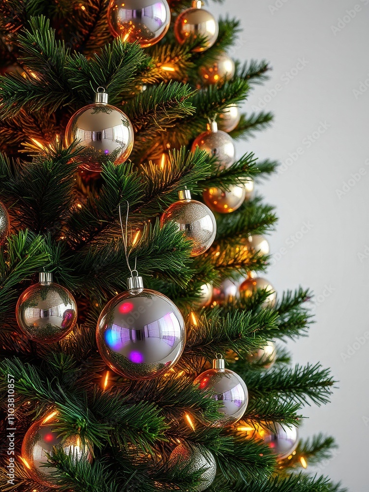 A modern Christmas tree with sleek glass balls and LED lights, Contemporary Christmas Tree, Modern Glass Balls, Futuristic Decor A modern Christmas tree with sleek glass balls and LED lights, Contemporary Christmas Tree, Modern Glass Balls, Futuristic Decor