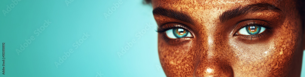 Close-up of a Vitiligo Model with Blue Eyes and Freckles Close-up of a Vitiligo Model with Blue Eyes and Freckles