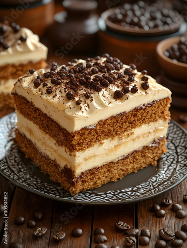 Wallpaper Mural Delicious tiramisu dessert on a plate with coffee beans. Torontodigital.ca