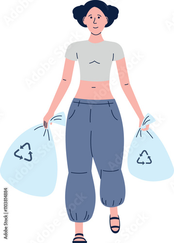 A woman is holding two bags