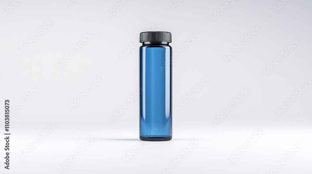 Blue Glass Bottle with Black Cap on a Clean White Background Ideal for Packaging, Product Display, and Creative Photography Projects Blue Glass Bottle with Black Cap on a Clean White Background Ideal for Packaging, Product Display, and Creative Photography Projects