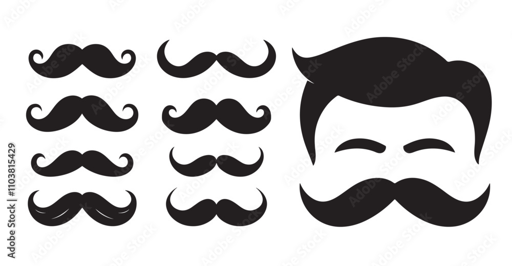 Set of Mustache silhouette vector illustration Set of Mustache silhouette vector illustration