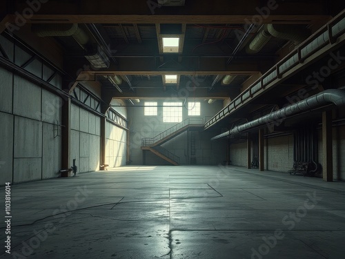 Industrial-style background with grungy concrete texture and metal beams and exposed insulation, brown, earthy, grey