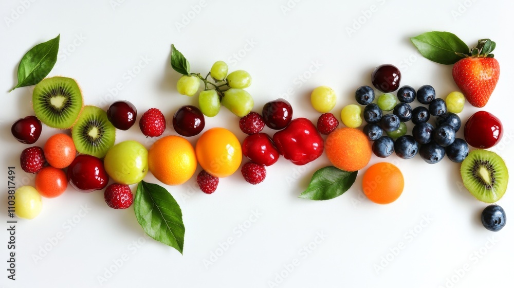 Flat lay various fruits arranged shape DNA strand Colorful and berries Flat lay various fruits arranged shape DNA strand Colorful and berries