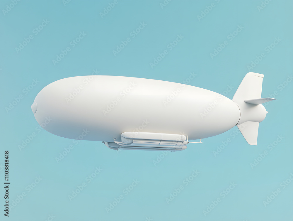 Obraz premium A white airship floating against a light blue sky, representing transport and innovation.