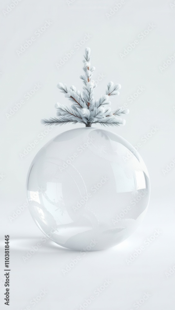 Snow-covered branches of a miniature Christmas tree stretch out towards the top of a frosted glass sphere, snow globe, snow globe decoration, small christmas tree, snowy branches Snow-covered branches of a miniature Christmas tree stretch out towards the top of a frosted glass sphere, snow globe, snow globe decoration, small christmas tree, snowy branches