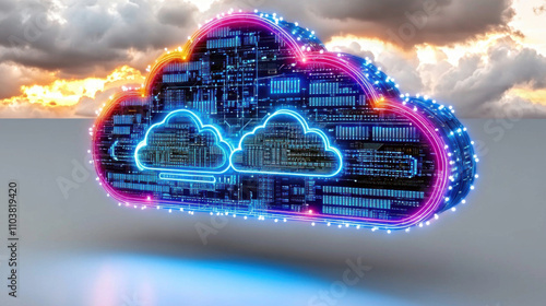 digital cloud with circuit patterns symbolizes cloud computing