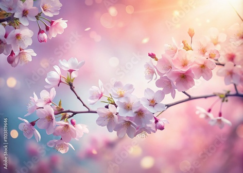 Soft Pink Cherry Blossoms Silhouetted Against a Dreamy Pastel Background, Capturing the Essence of Springtime Serenity and Nature's Beauty in a Tranquil Scene