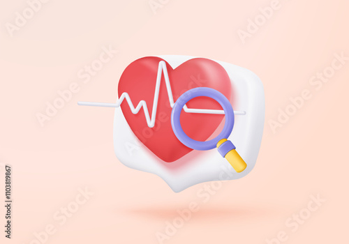 3d red heart with white pulse line icon signs. heartbeat or cardiogram for healthy lifestyle, cardiac assistance, medical healthcare, pulse beat measure. 3d beat rhythm vector icon render illustration
