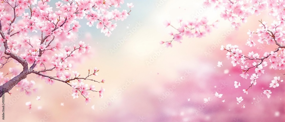 Fototapeta premium Artistic watercolor painting of cherry blossom tree branches, botanical, nature, art, sakura, flowers