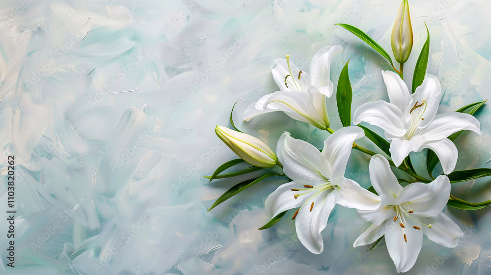 Fototapeta premium White lily flowers against a light background.