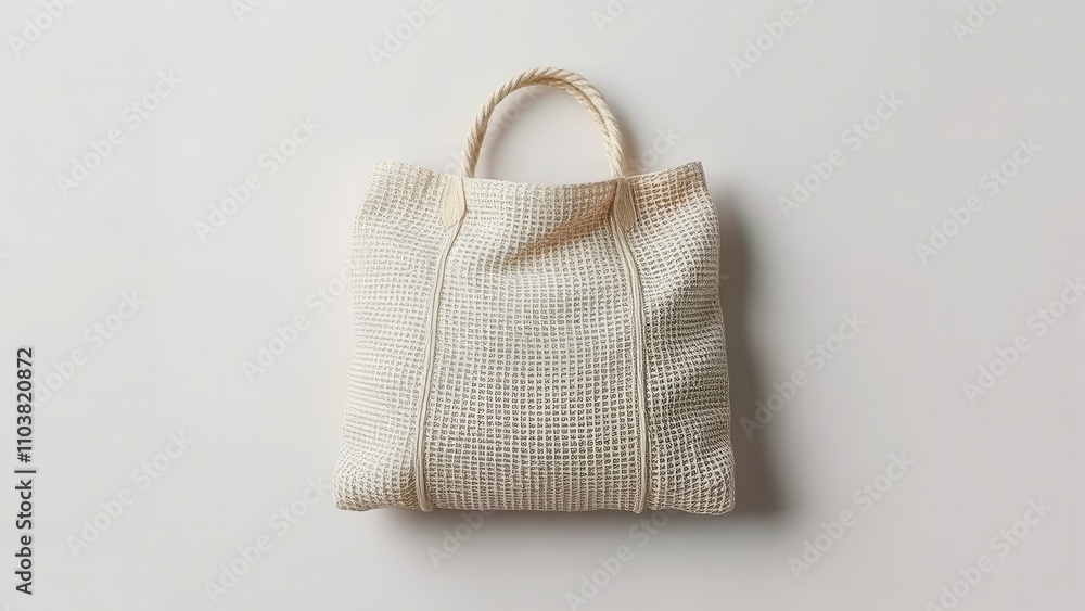 White jute hessian bag with a woven texture, used as a packaging material or supply chain component, textured, supply chain, packaging White jute hessian bag with a woven texture, used as a packaging material or supply chain component, textured, supply chain, packaging