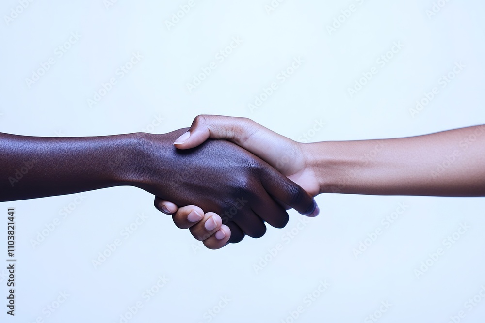 Diverse handshake against neutral background Diverse handshake against neutral background