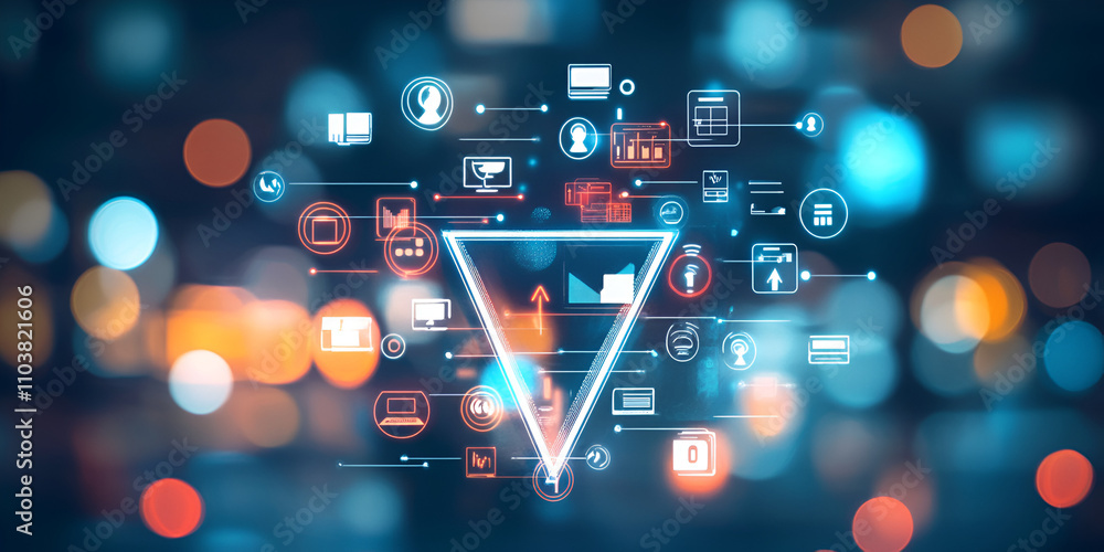 Futuristic Data Visualization with Neon Technology Icons Futuristic Data Visualization with Neon Technology Icons