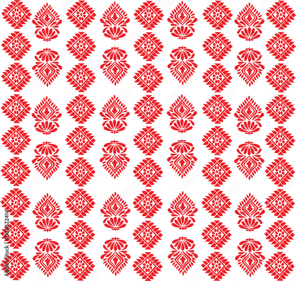 tribal pattern ( Assamese pattern ) of northeast India which is used for textile design in Assam Gamosa , muga silk or other traditional dress. similar to ukrainian pattern or russian pattern. tribal pattern ( Assamese pattern ) of northeast India which is used for textile design in Assam Gamosa , muga silk or other traditional dress. similar to ukrainian pattern or russian pattern.