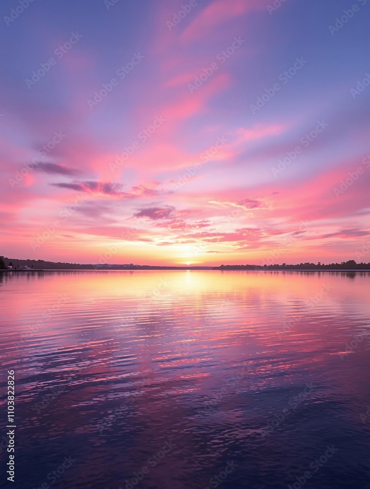 A peaceful panoramic sunset sky above the calm lake reflects the vibrant shades of pink and orange hues, lake scene, peaceful atmosphere, pastel colors, serene landscape, water reflections A peaceful panoramic sunset sky above the calm lake reflects the vibrant shades of pink and orange hues, lake scene, peaceful atmosphere, pastel colors, serene landscape, water reflections