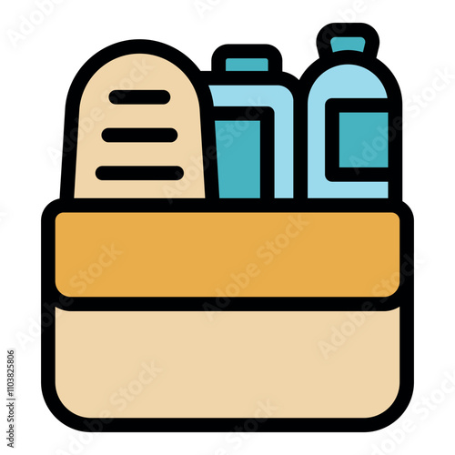 Essential groceries like bread, milk, and juice inside a delivery box, symbolizing online food orders and home delivery services