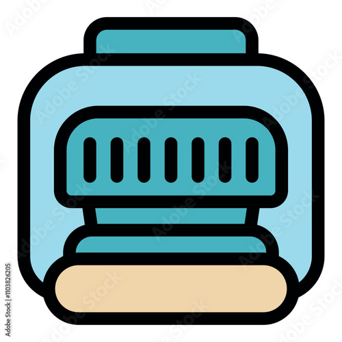 Ice maker machine producing ice cubes in a tray, simple icon of a kitchen appliance for freezing water