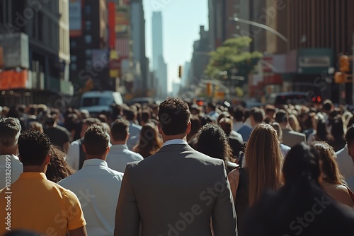 Diverse City Commute Businessman Among Pedestrians in Sunlight