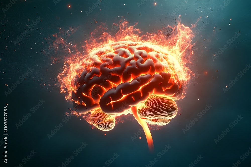 Brain on fire, exploding brain, disease concept Brain on fire, exploding brain, disease concept