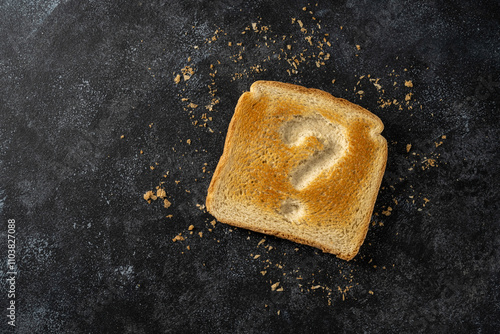 Gluten food, celiac disease, slice of toasted bread with question sign. Gluten sensitivty photo