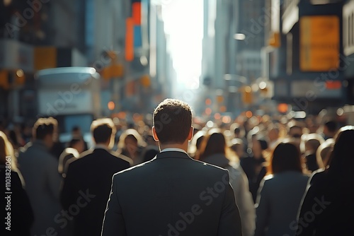 Diverse City Crowd Businessman Walking Amongst Commuters