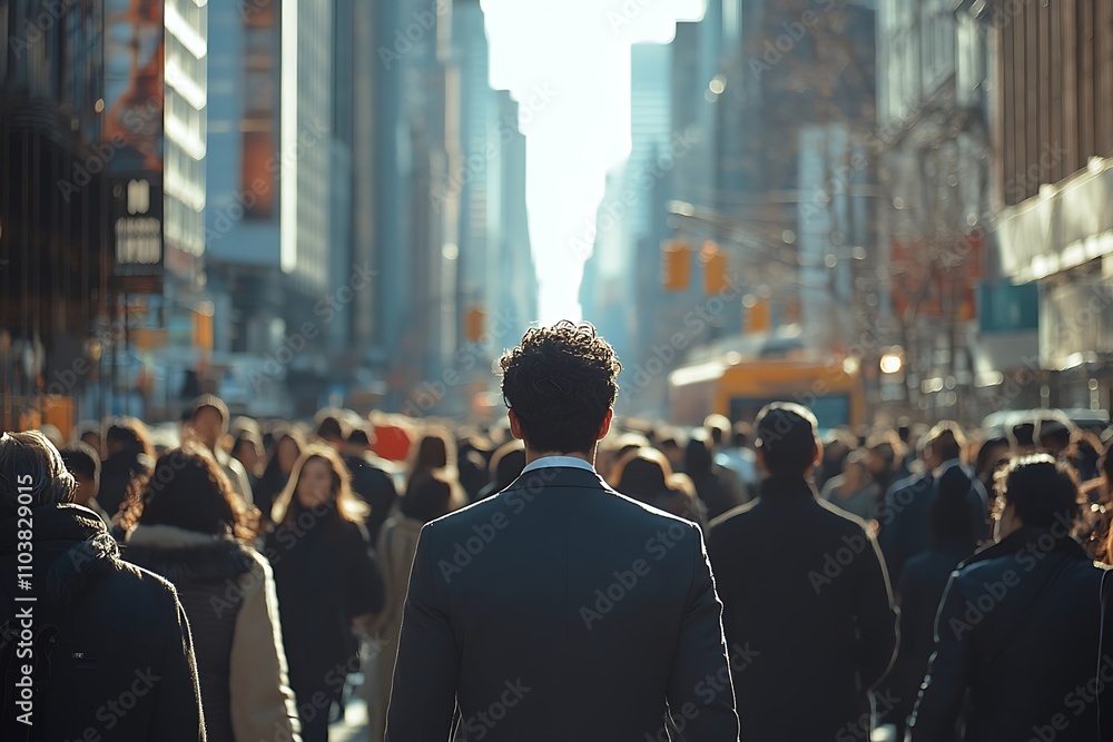 Diverse City Crowd Man Walking Daytime Skyscrapers Diverse City Crowd Man Walking Daytime Skyscrapers