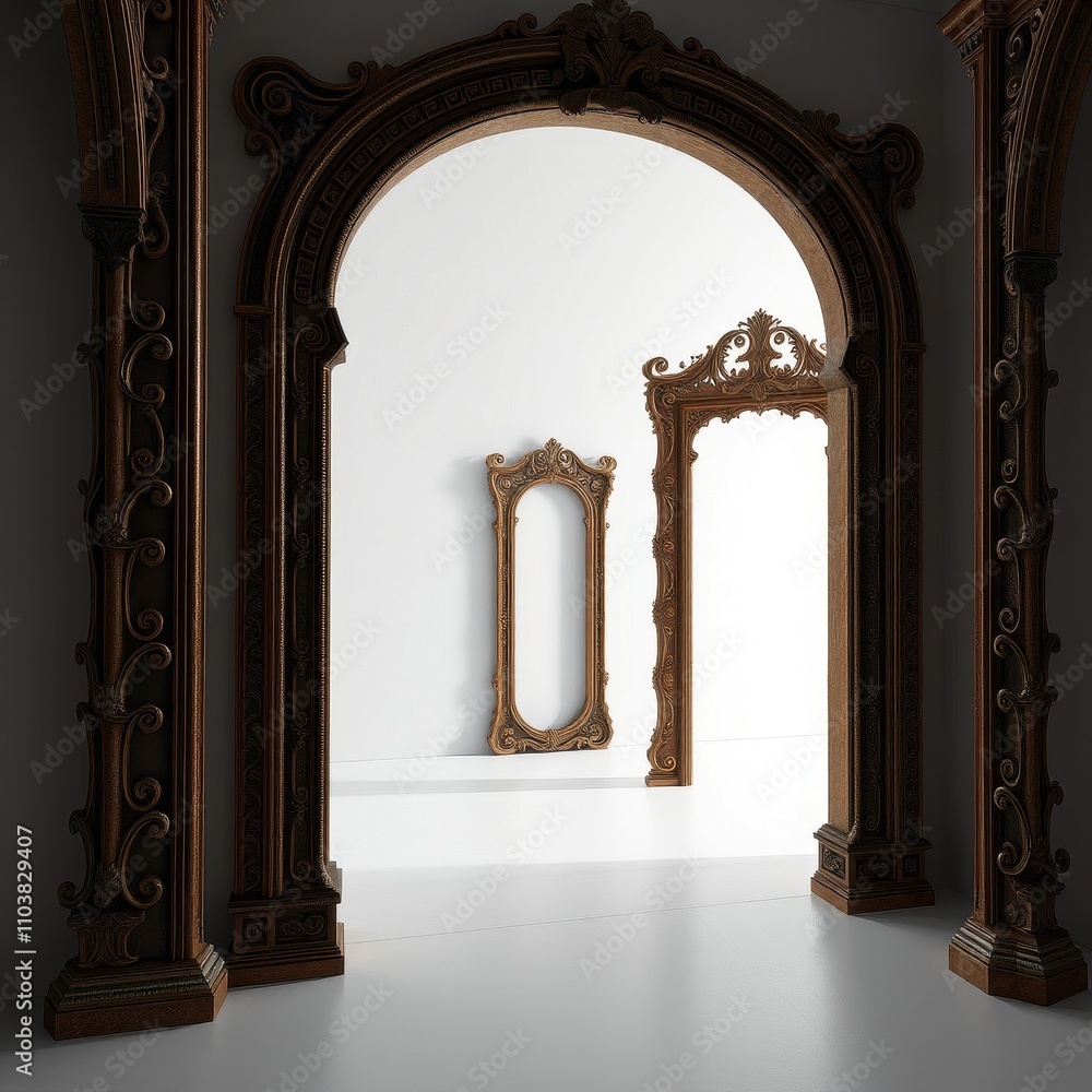 Naklejka premium Exquisite wooden frames with intricate scroll patterns, , decorative accents