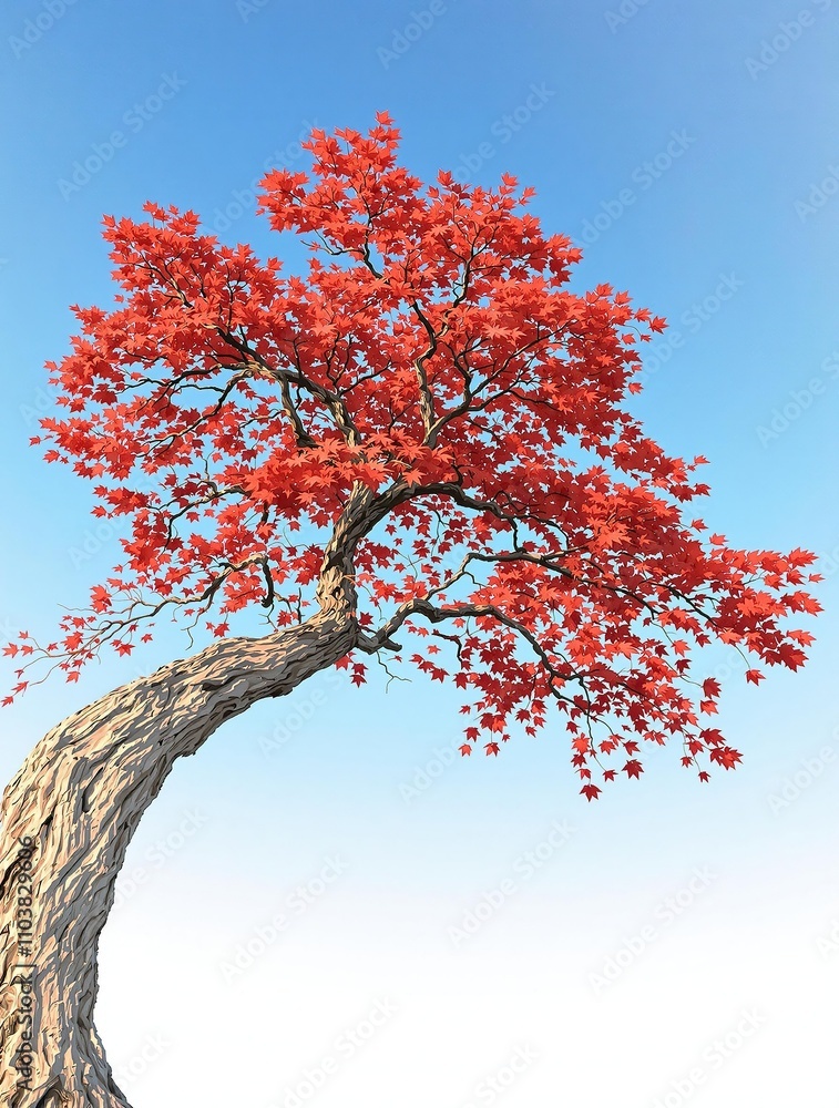 A sprawling branch heavy with crimson maple leaves stretches out from the trunk of a majestic oak tree , leaf clusters., branch elements, tree trunk, autumn foliage, tree branches A sprawling branch heavy with crimson maple leaves stretches out from the trunk of a majestic oak tree , leaf clusters., branch elements, tree trunk, autumn foliage, tree branches