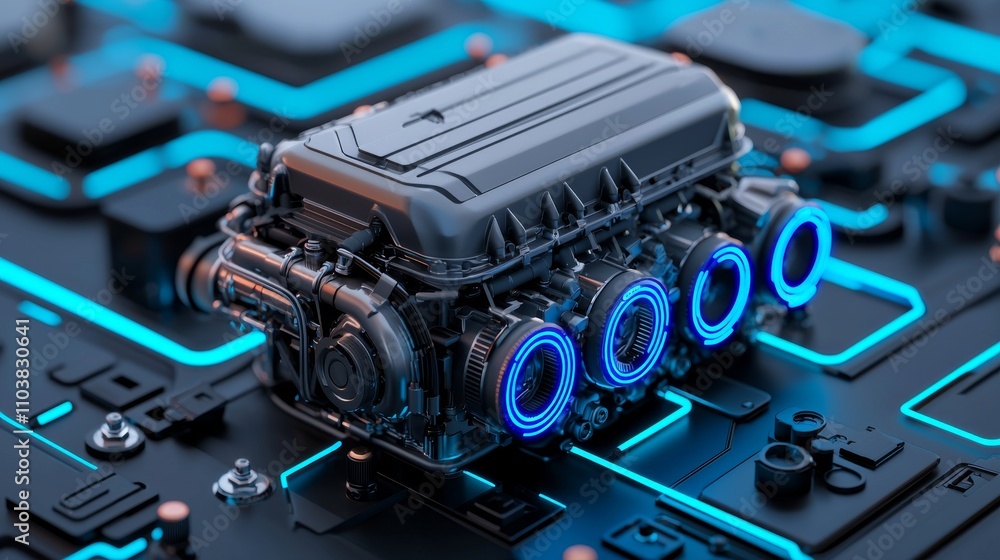 Fototapeta premium Leading-edge engine technology: hybrid, electric, and hydrogen advancements for a greener future.