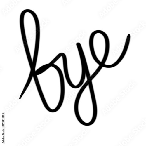 Handwritten Word 'Bye' in Black Ink, Set Against a Crisp White Background, Featuring a Simple and Clean Expression of Farewell in Freehand Calligraphy with Smooth, Flowing Strokes