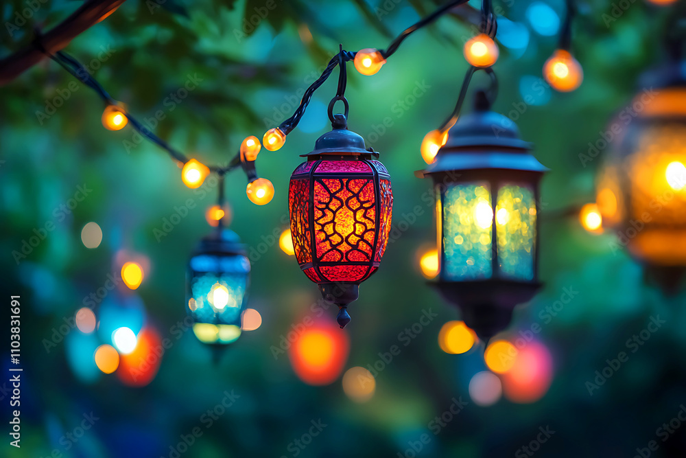 Islamic ramadan kareem celebration lantern with beautiful bokeh lights in the background. Islamic ramadan kareem celebration lantern with beautiful bokeh lights in the background.