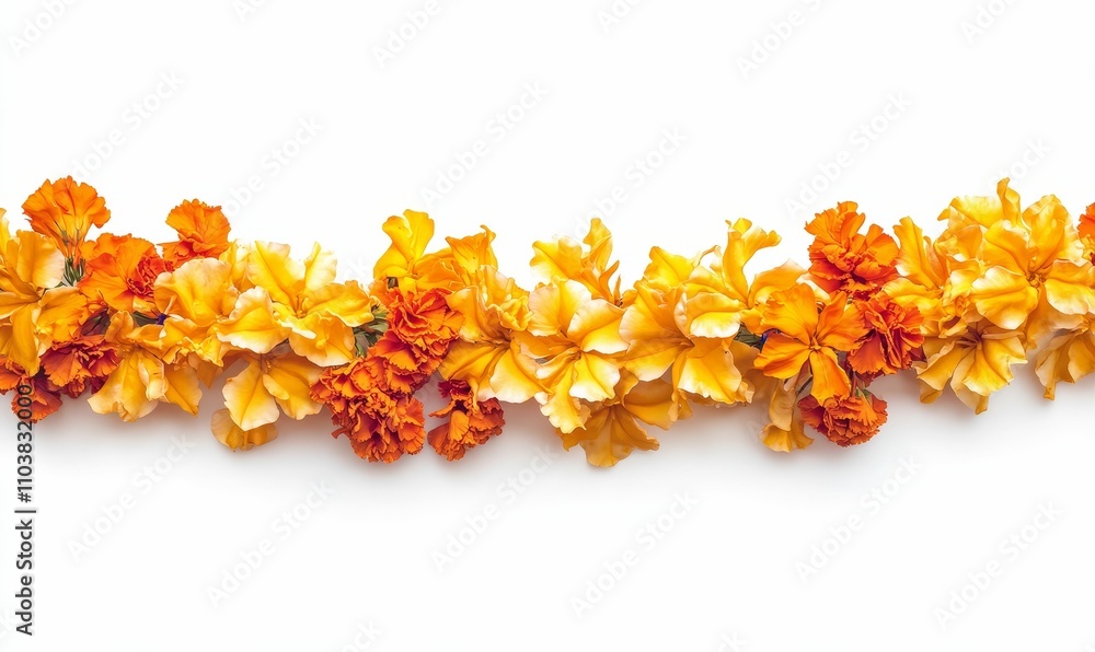 Orange and yellow flowers, horizontal border. Orange and yellow flowers, horizontal border.