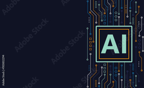 Artificial intelligence chipset on circuit board. Futuristic concept. High-tech technology background