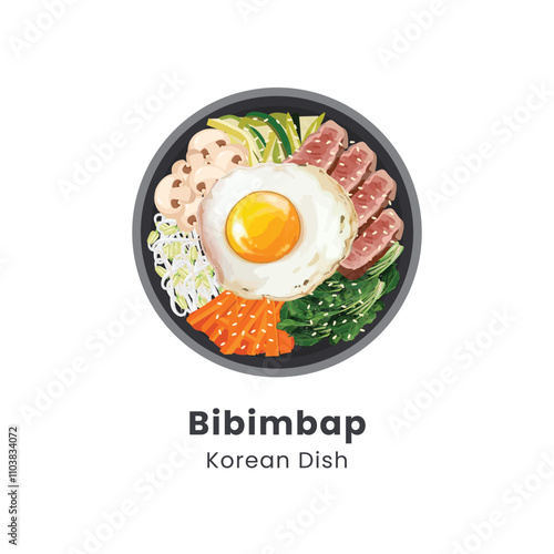 Hand drawn vector illustration of Bibimbap or Korean Mixed Rice Bowl