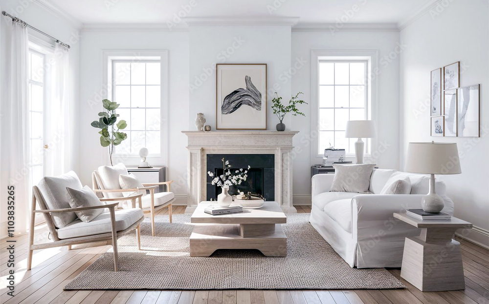 Spacious urban living room with industrial design elements large windows and a mix of vintage and contemporary pieces. Spacious urban living room with industrial design elements large windows and a mix of vintage and contemporary pieces.