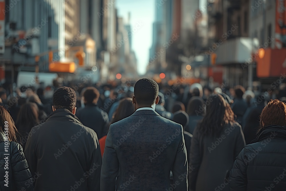 Diverse Crowd Walking NYC Cityscape Sunlight Diverse Crowd Walking NYC Cityscape Sunlight
