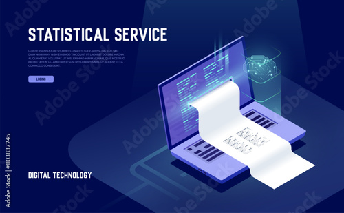 AI electronic billing, online payment systems, financial reporting concepts, and program code, presented in a sleek, artificial intelligence, isometric vector design