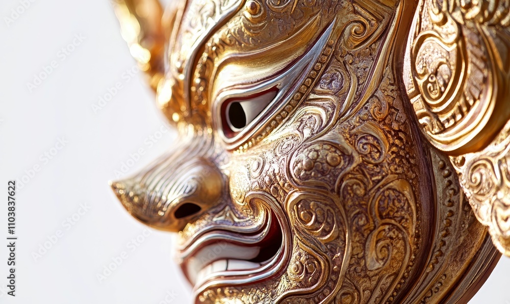 Naklejka premium Ornate golden mask, intricate details.