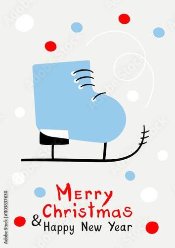 Figure skating shoe. Merry Christmas and Happy New Year greeting card and posters in Trendy Colors. Winter holiday vector illustration.