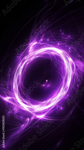 A black backdrop features a purple ring frame that glows, complete with magical effects, energy flows, and sparkling light swirls.