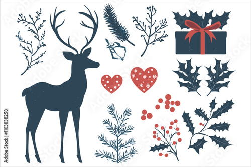 Snowflake and Deer Silhouette Combo for Christmas Elements
