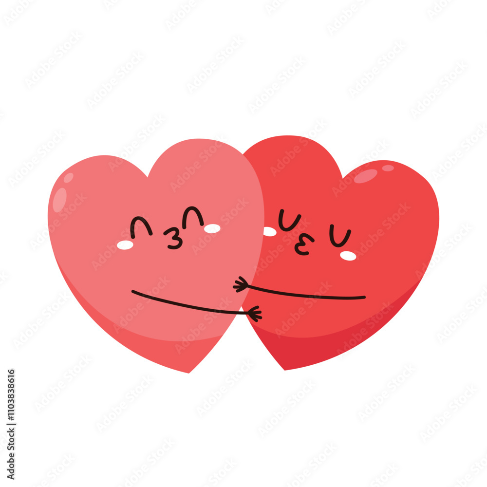 Red cute heart character. Romantic flat style Valentine's Day illustrations to express feelings of love. Red cute heart character. Romantic flat style Valentine's Day illustrations to express feelings of love.