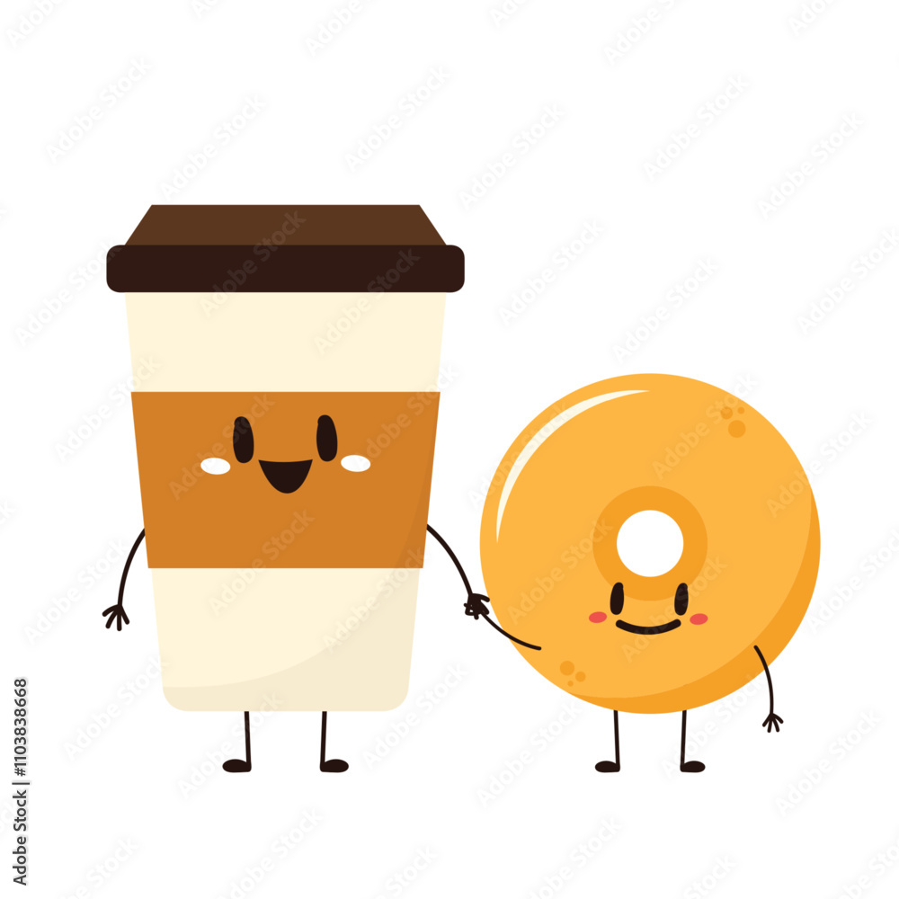 Donut and coffee cup vector. character design. wallpaper. copy space. Donut and coffee cup vector. character design. wallpaper. copy space.
