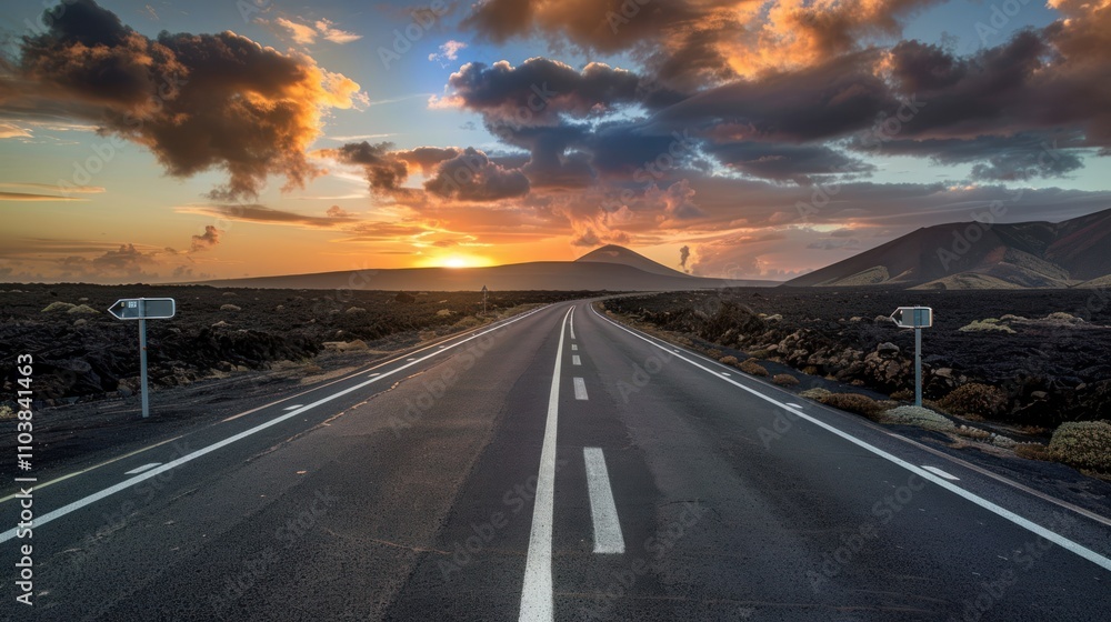 Naklejka premium Sunset on a Volcanic Landscape