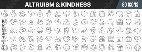 Altruism and kindness line icons collection. Big UI icon set in a flat design. Thin outline icons pack. Vector illustration EPS10