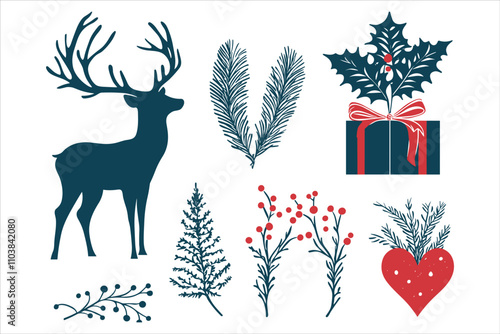 Snowflake and Deer Silhouette Combo for Christmas Elements
